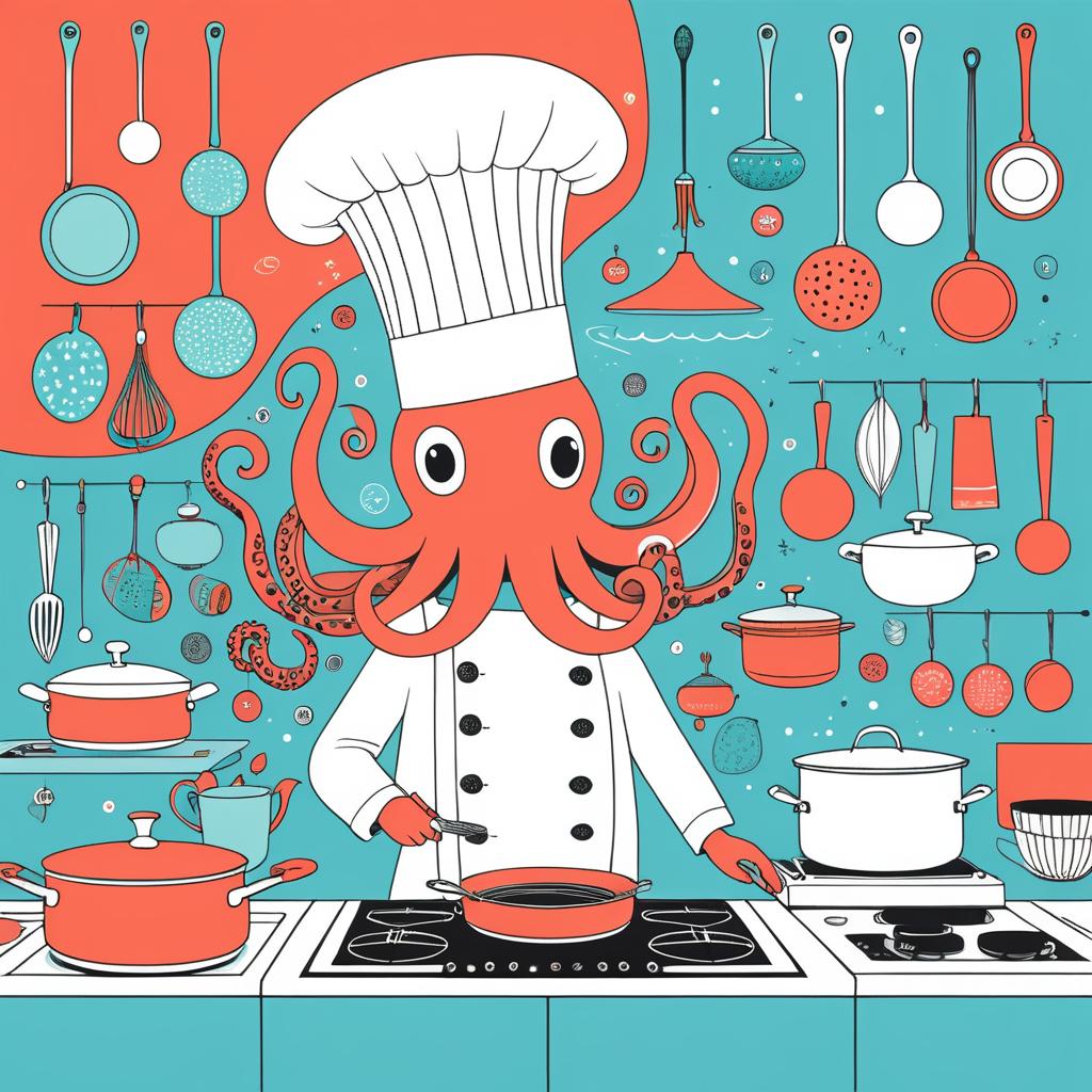 Quirky Chef Octopus in Underwater Kitchen