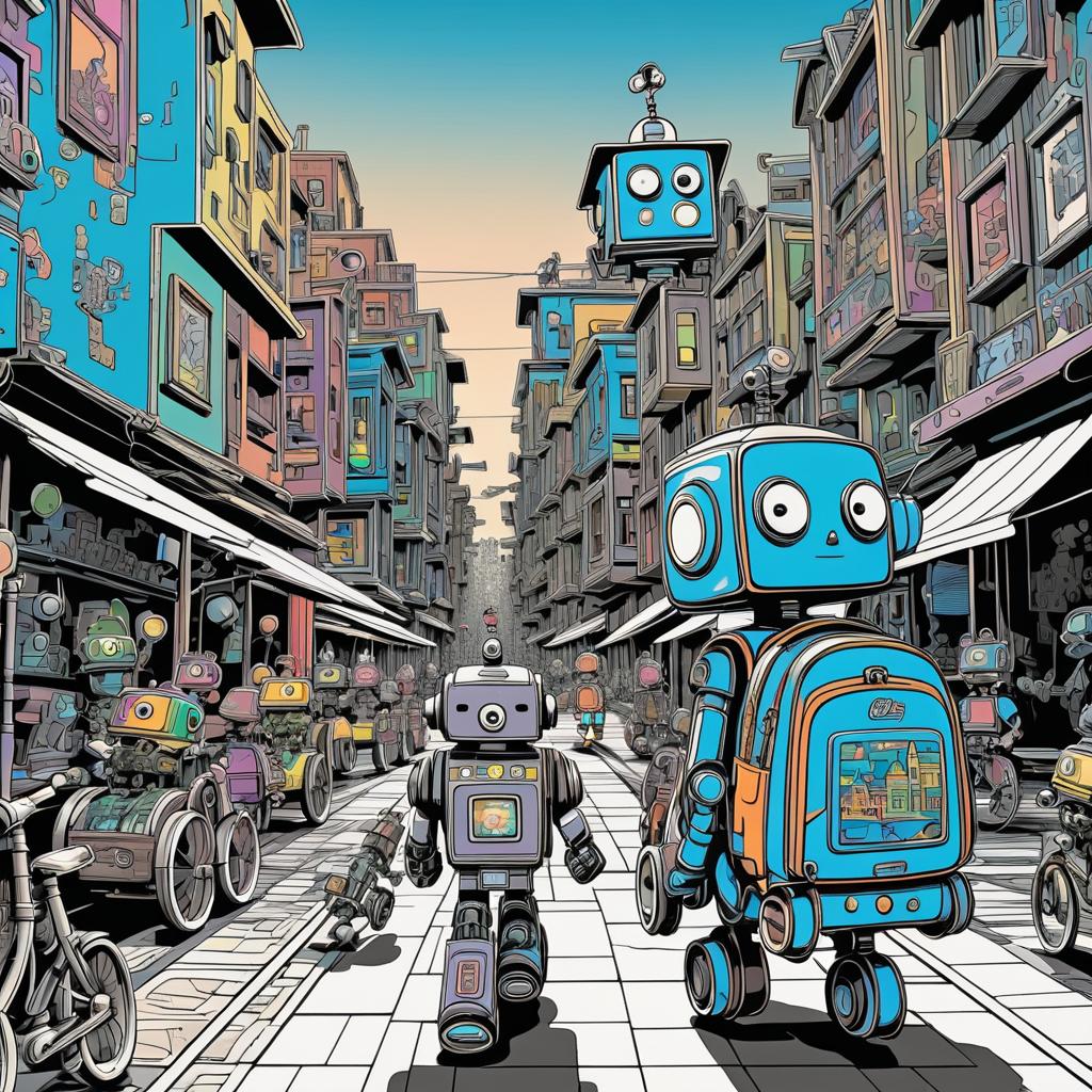 Boy Robot's Adventure in a Vibrant City