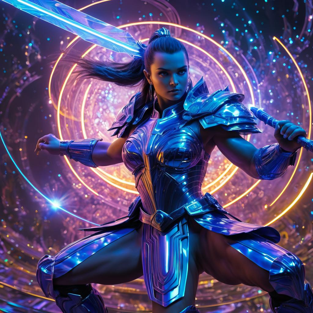 Hyperrealistic Energy Holographic Warrior Art