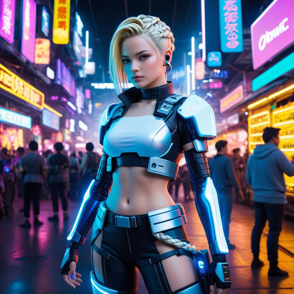 Cyberpunk Android 18 in Neon Marketplace