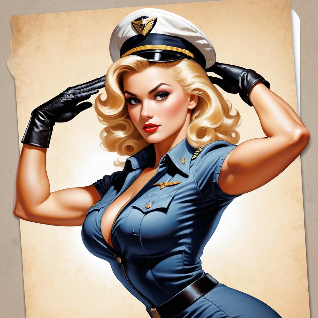 Muscular Blonde Pinup Pilot Sticker Art