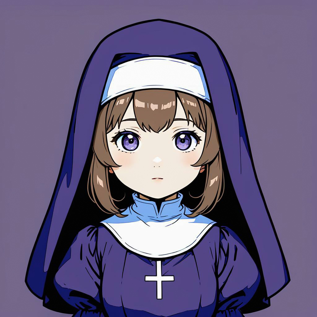 Whimsical Anime Nun in Deep Colors