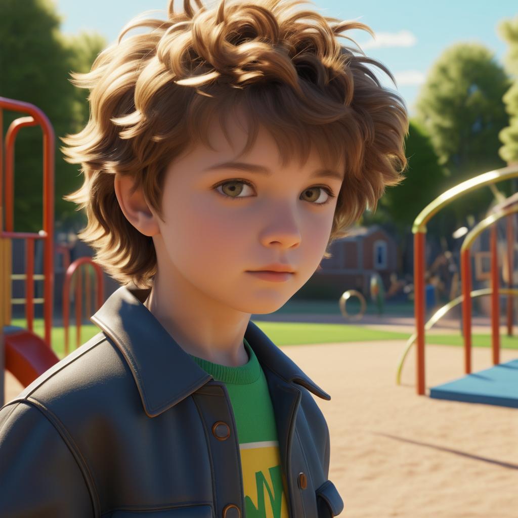 Cinematic Playground Scene with Young Boy