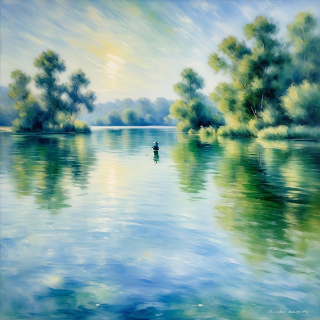 Impressionistic Fisherman on a Serene Lake