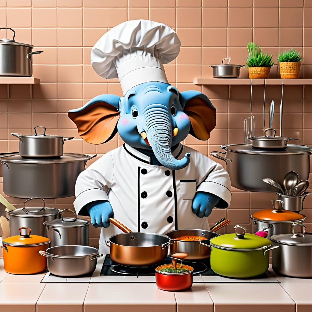 Whimsical Chef Elephant in the Kitchen