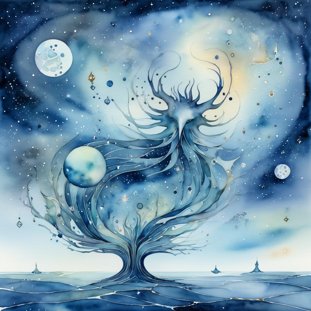 Surreal Floating Creature in Starry Ocean