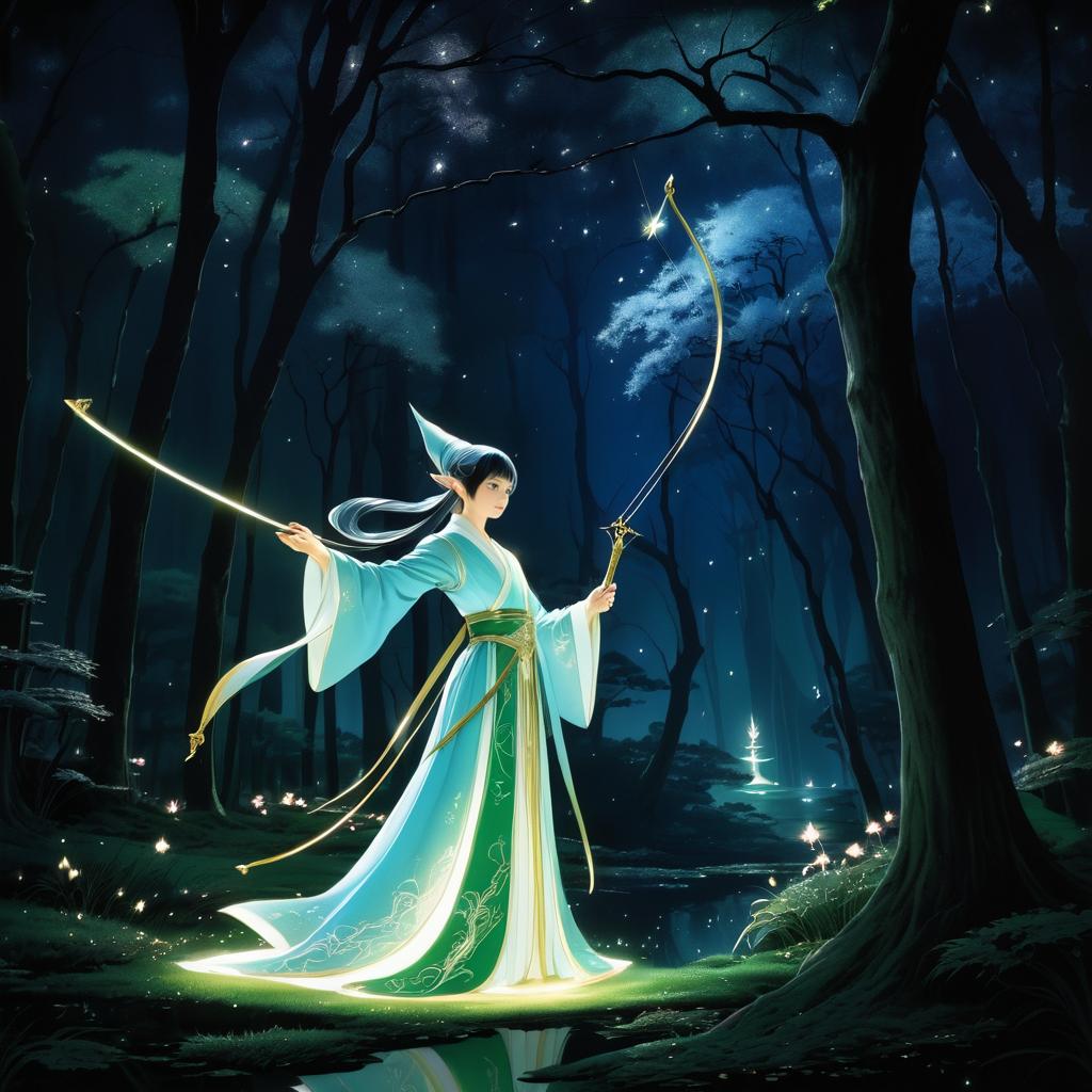 Noble Elf with Magical Bow in Glade