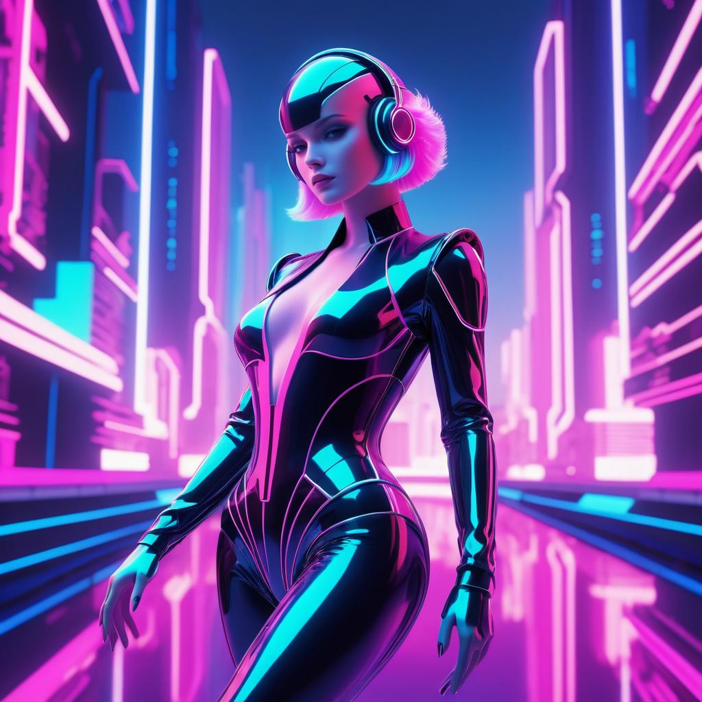 Elegant Android in Synthwave Paradise