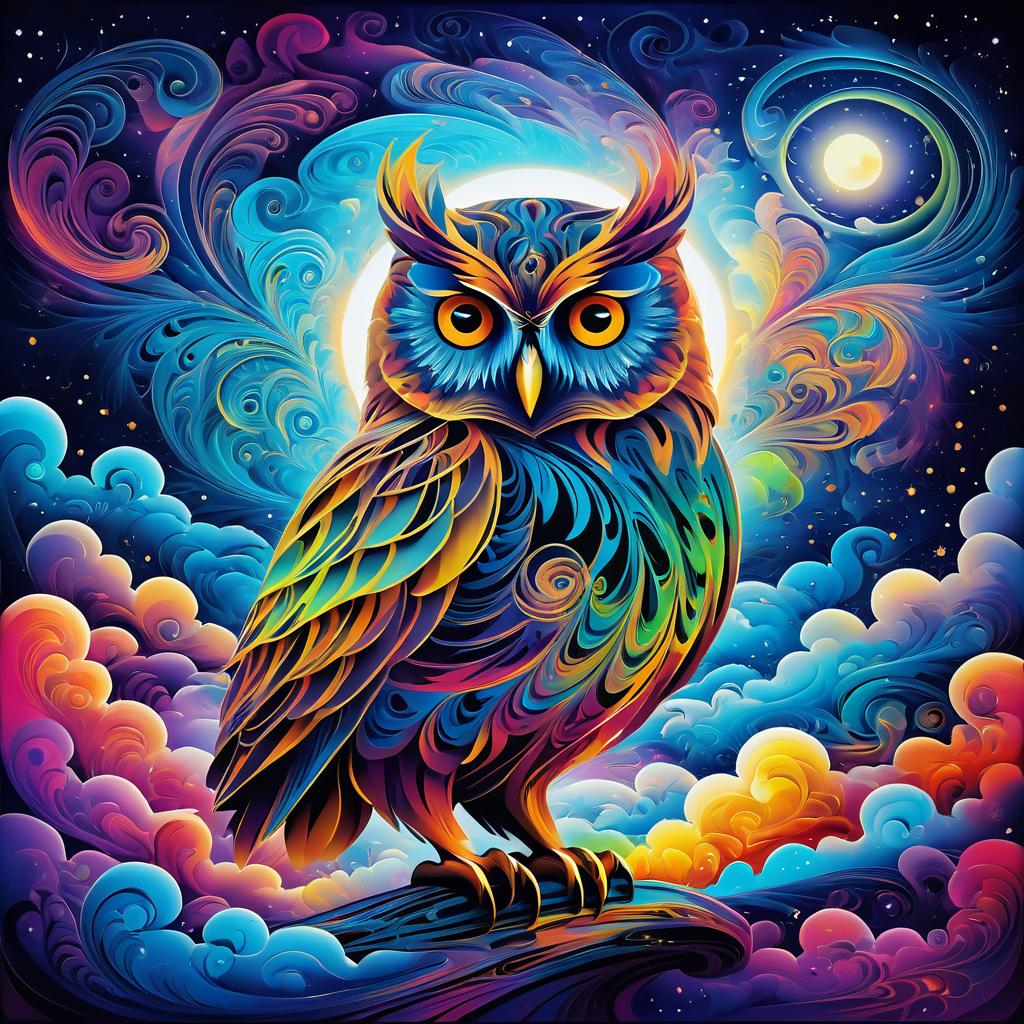 Surreal Masterpiece of a Vibrant Owl