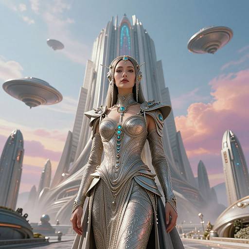 Futuristic Woman in Surreal Alien Landscape