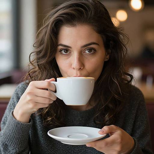 Woman Enjoying Cappuccino Coffee