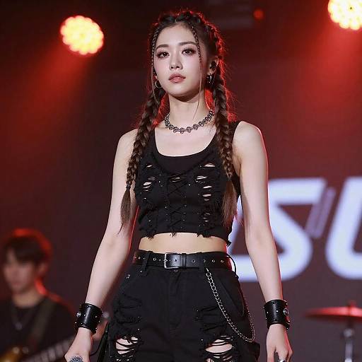 Confident Rock Woman in Red Light