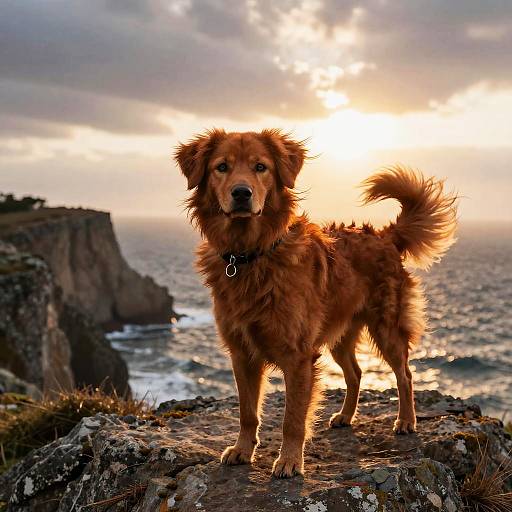 Redhead Dog on Ocean Cliffs