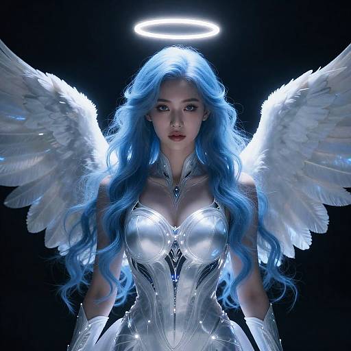 Futuristic Blue Angelic Woman