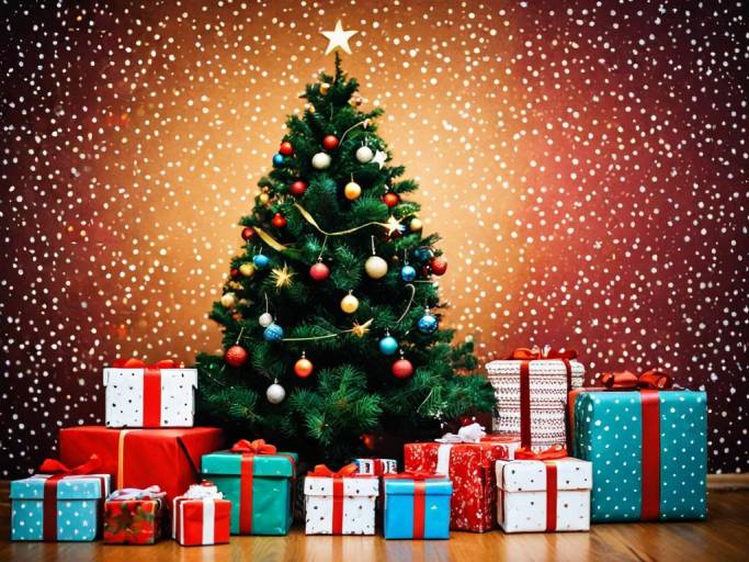 Vibrant Christmas Tree and Present Wallpaper