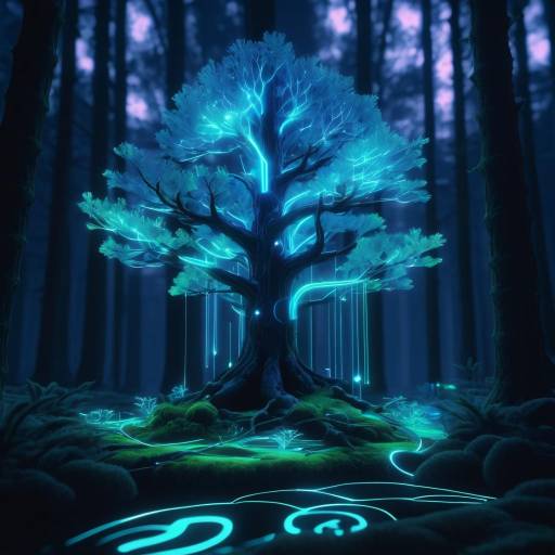 AI Baby Exploring Neon Ancient Woods