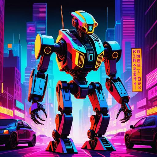 Futuristic Neon Robotic Creatures in Surreal Landscape Futuristic Neon Robotic Creatures in Surreal Landscape
