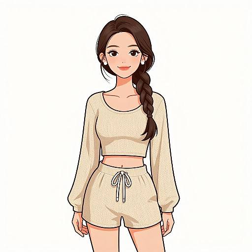 Smiling Woman in Beige Loungewear Set