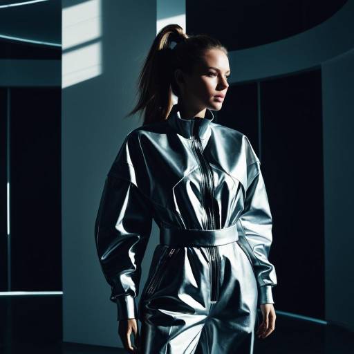 Fashion Model in Futuristic Silver Jumpsuit