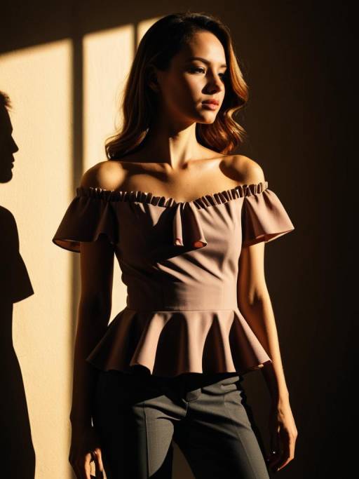 Woman in Soft Pink Off-Shoulder Peplum Top