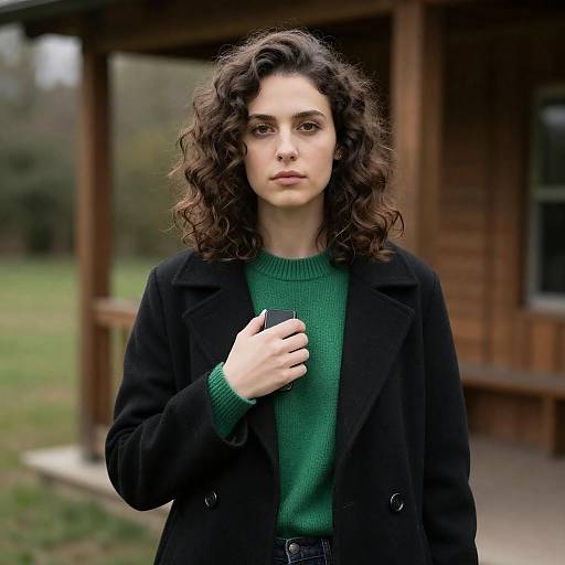 Woman in Green Sweater by Trees