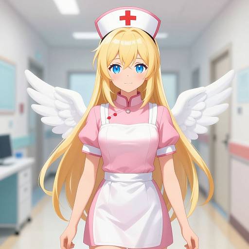 Anime Nurse with Angel Wings Illustration