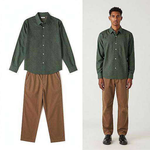 Man in Green Shirt and Brown Pants