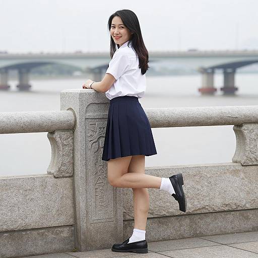 Smiling Asian Woman in Outdoor Setting