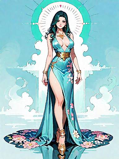 Dark Fantasy Woman in Elegant Emerald Dress