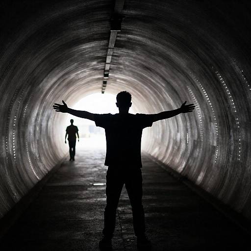 Silhouetted Man in Glowing Tunnel