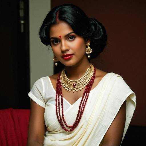 Kerala Traditional Woman in White Saree with Jewelry