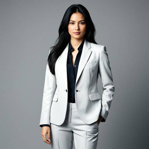 Confident Woman in White Silk Pant Suit