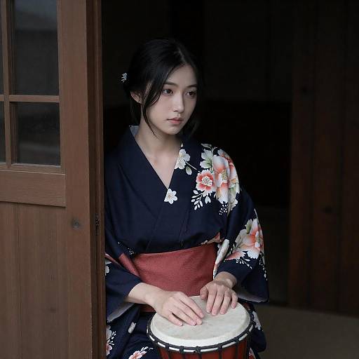 Mysterious Asian Woman in Kimono