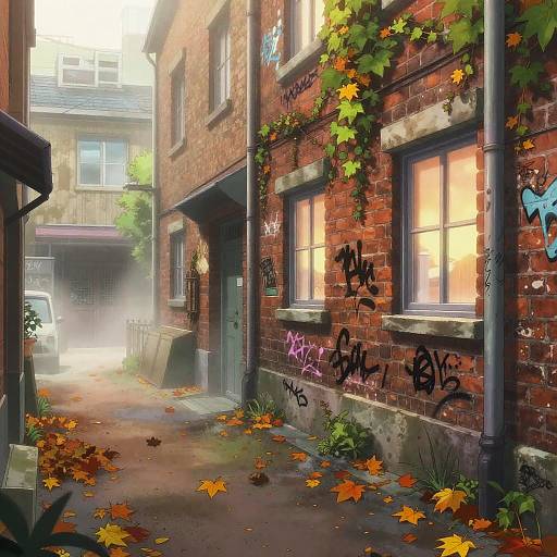 Misty Autumn Anime Alleyway Scene