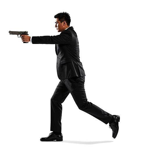 Man Running with Handgun in Suit