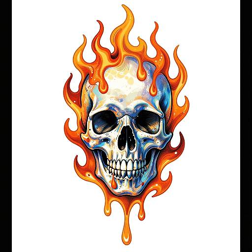 Surreal Flaming Skull Tattoo Design