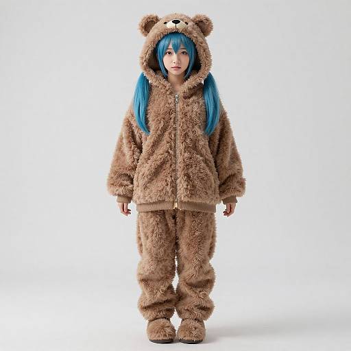 Feminine Human in Fluffy Bear Hoodie