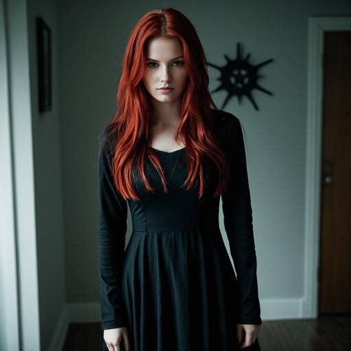 Woman in Black Dress with Red Hair Indoors