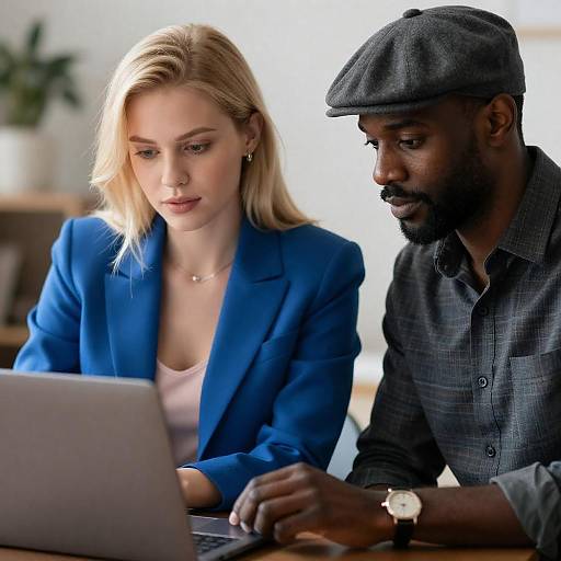 Diverse Duo Working on Laptop