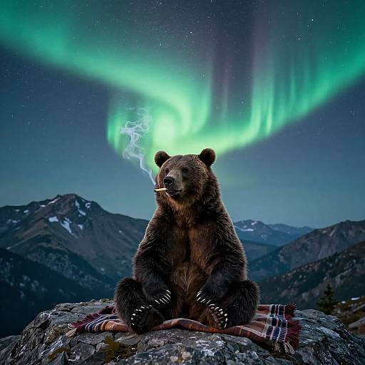Meditative Bear Smoking on Mountain Peak