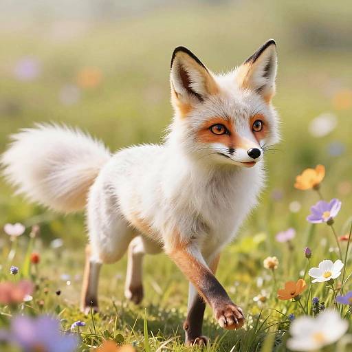 Charming Fox-Eared Girl in Floral Field