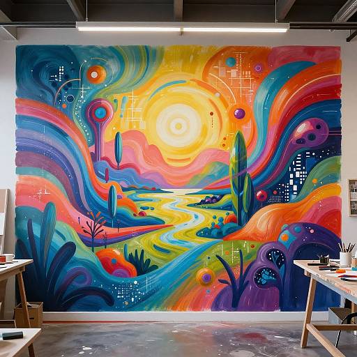 AI Painter Creating Futuristic Mural
