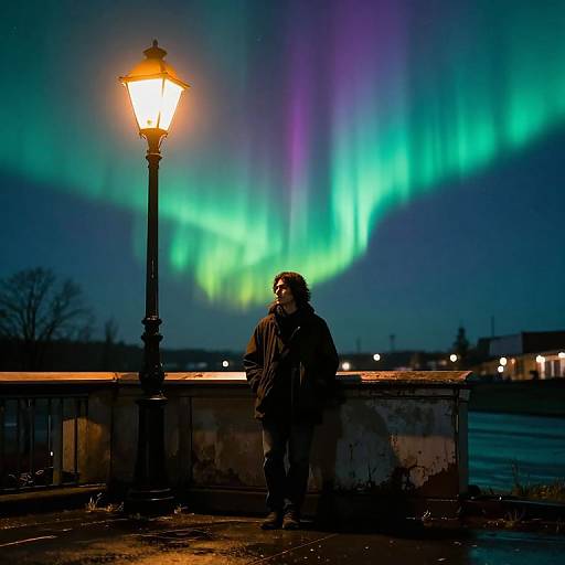 Lone Figure Beneath Aurora Glow