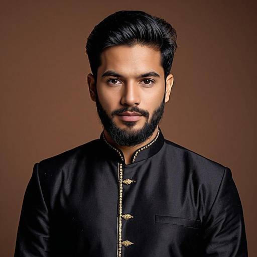 Young Man in Black Kurta with Beard