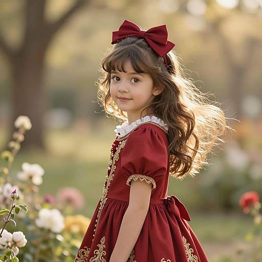 Young Girl in Elegant Red Dress