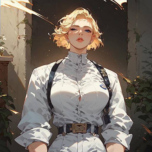 Futuristic Woman in White Suit