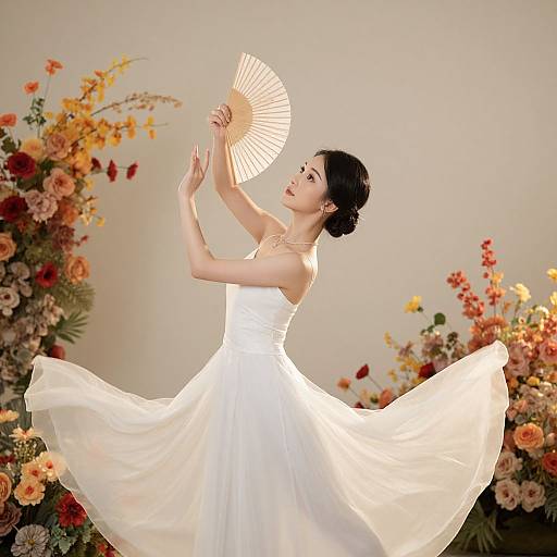 Ethereal Elegance Amid Floral Serenity