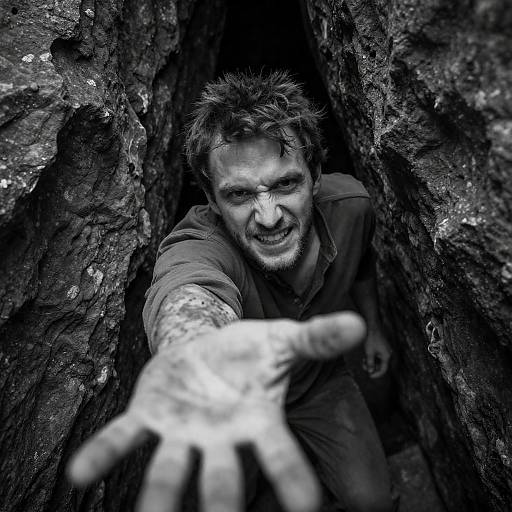 Determined Man Reaching From Dark Cave