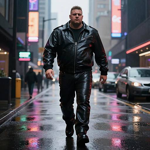 Cyberpunk Man in Neon Rain