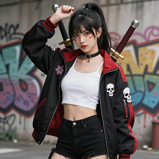 Urban Warrior Woman with Swords